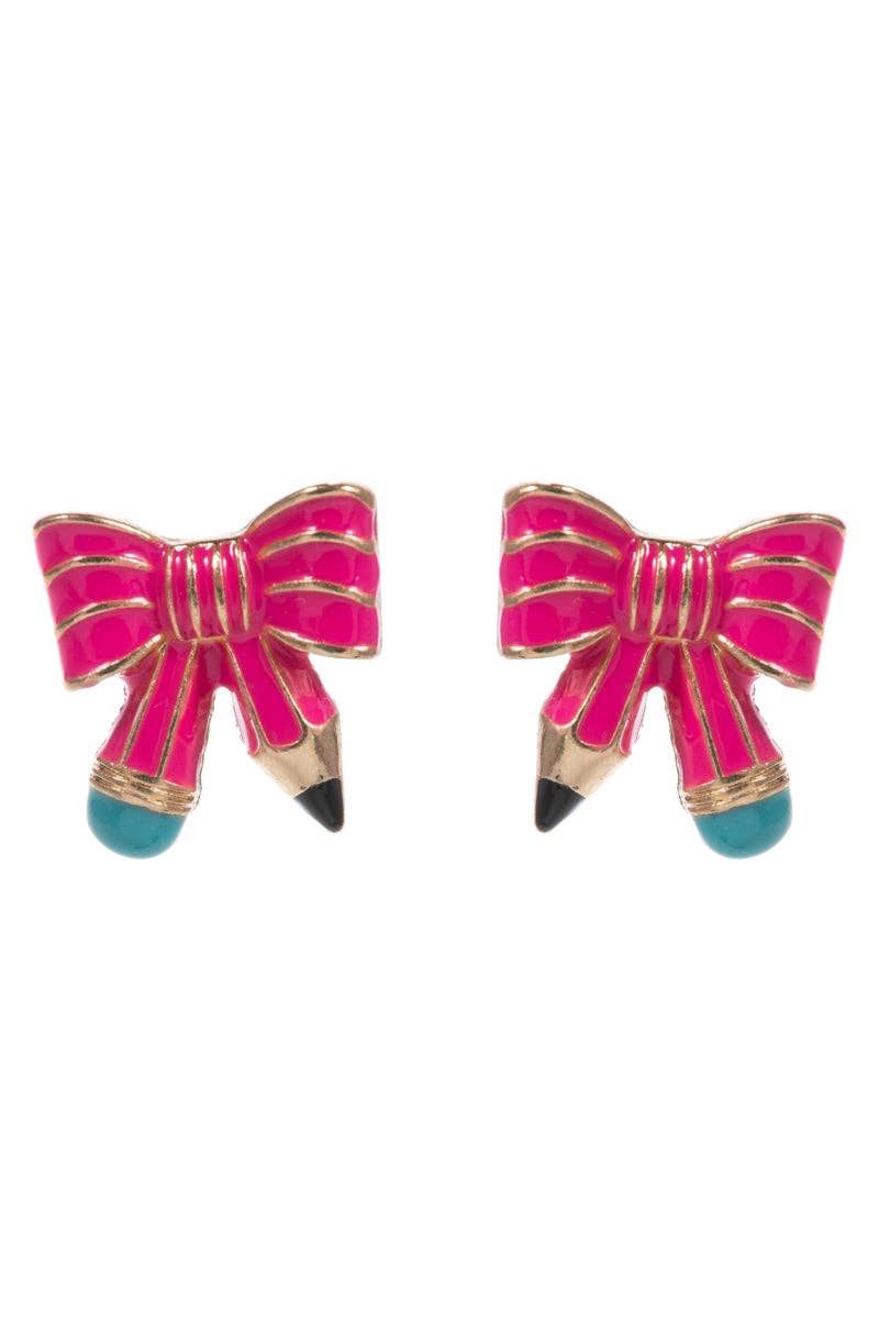 Teachers Day School Enamel Bow Pencil Post Earrings