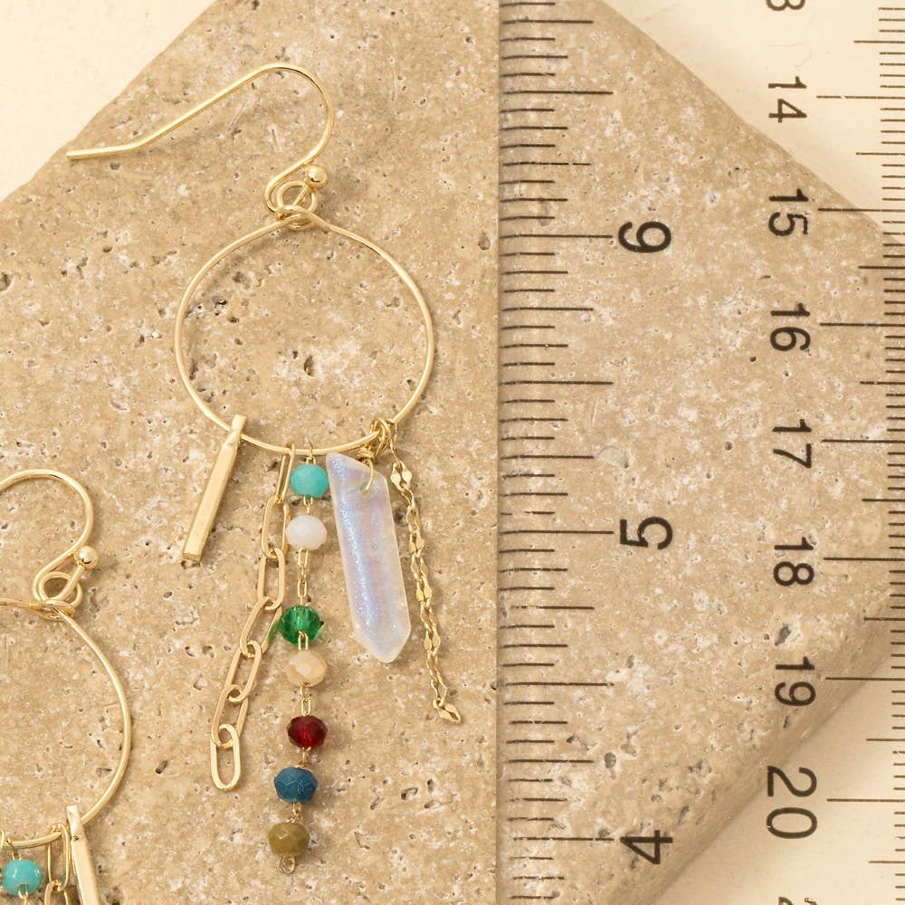 Beads Chain And Gem Charms Hoop Dangle Earrings