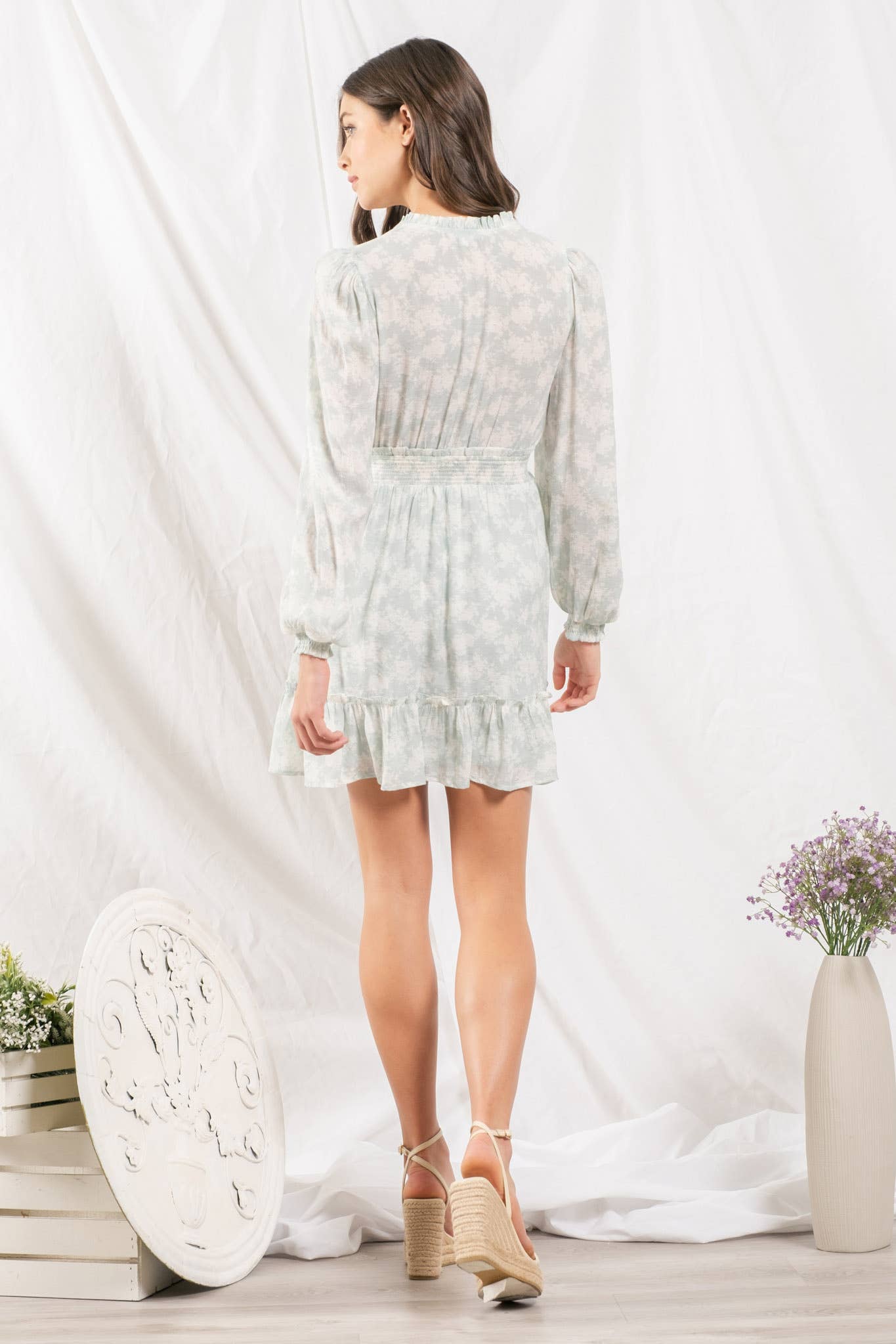 EMPIRE WAIST LONG SLEEVE MINI DRESS