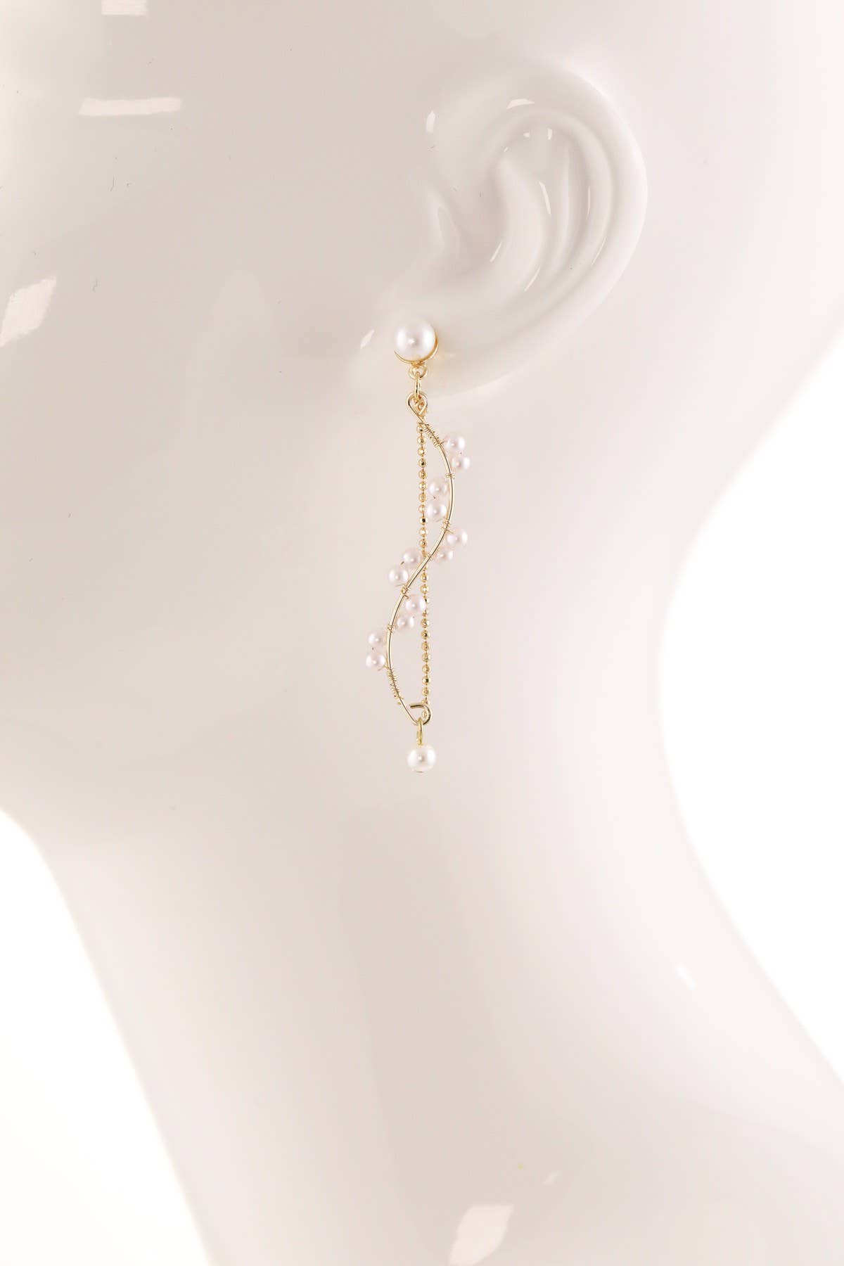 Spiral Pearl Strand Gold Drop Earrings