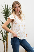 Load image into Gallery viewer, FLORAL PRINT V NECK SCALLOP SATIN BLOUSE
