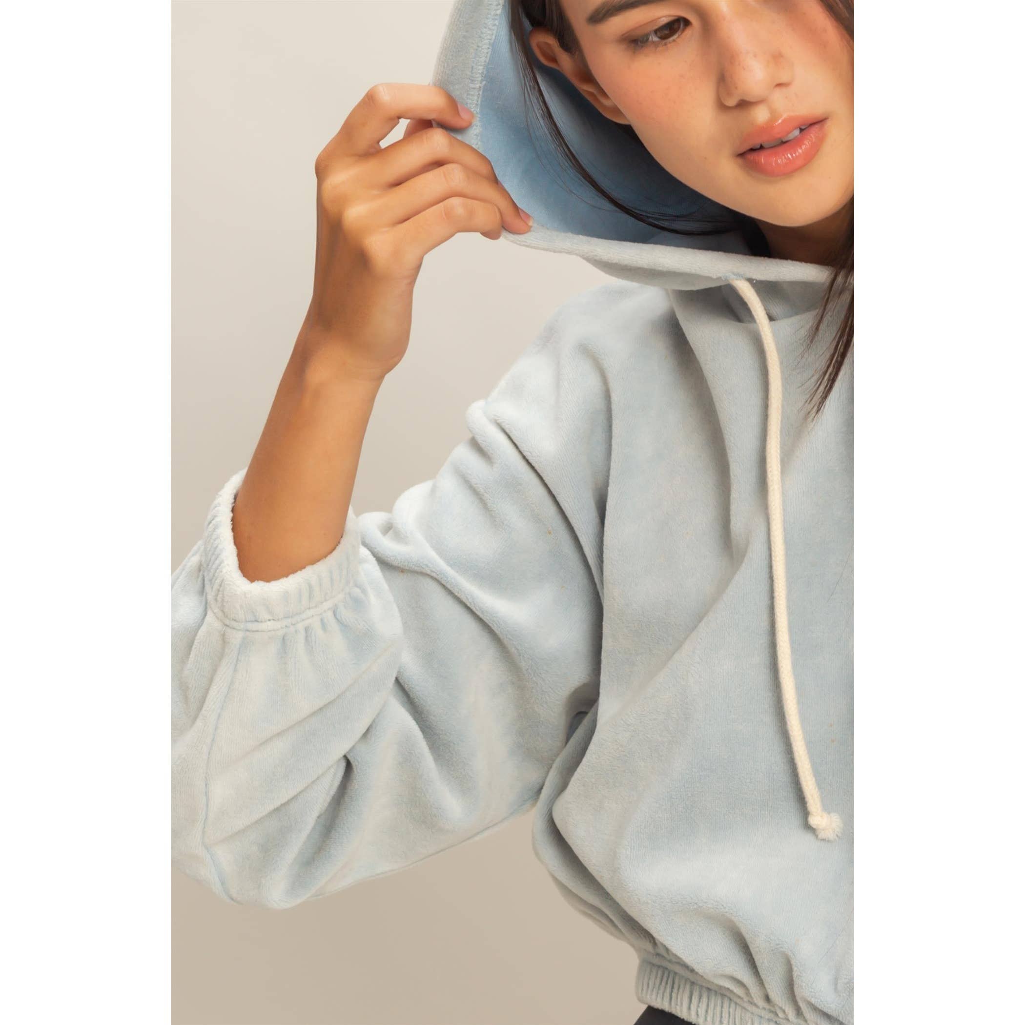 Cropped Velvet Pullover Hoodie