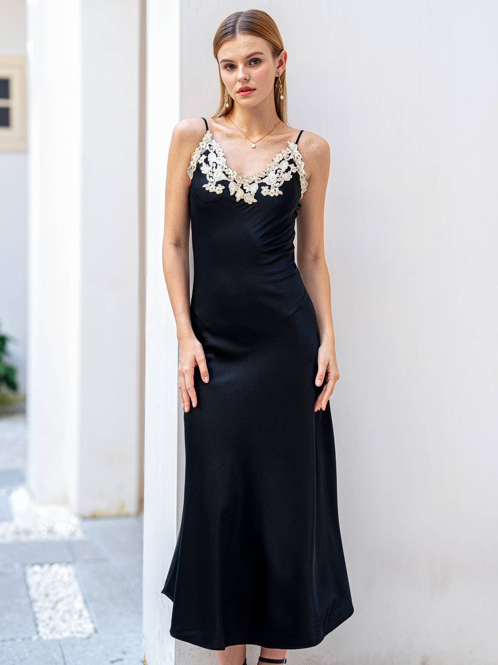 Silk Slip Dress with Lace Detail