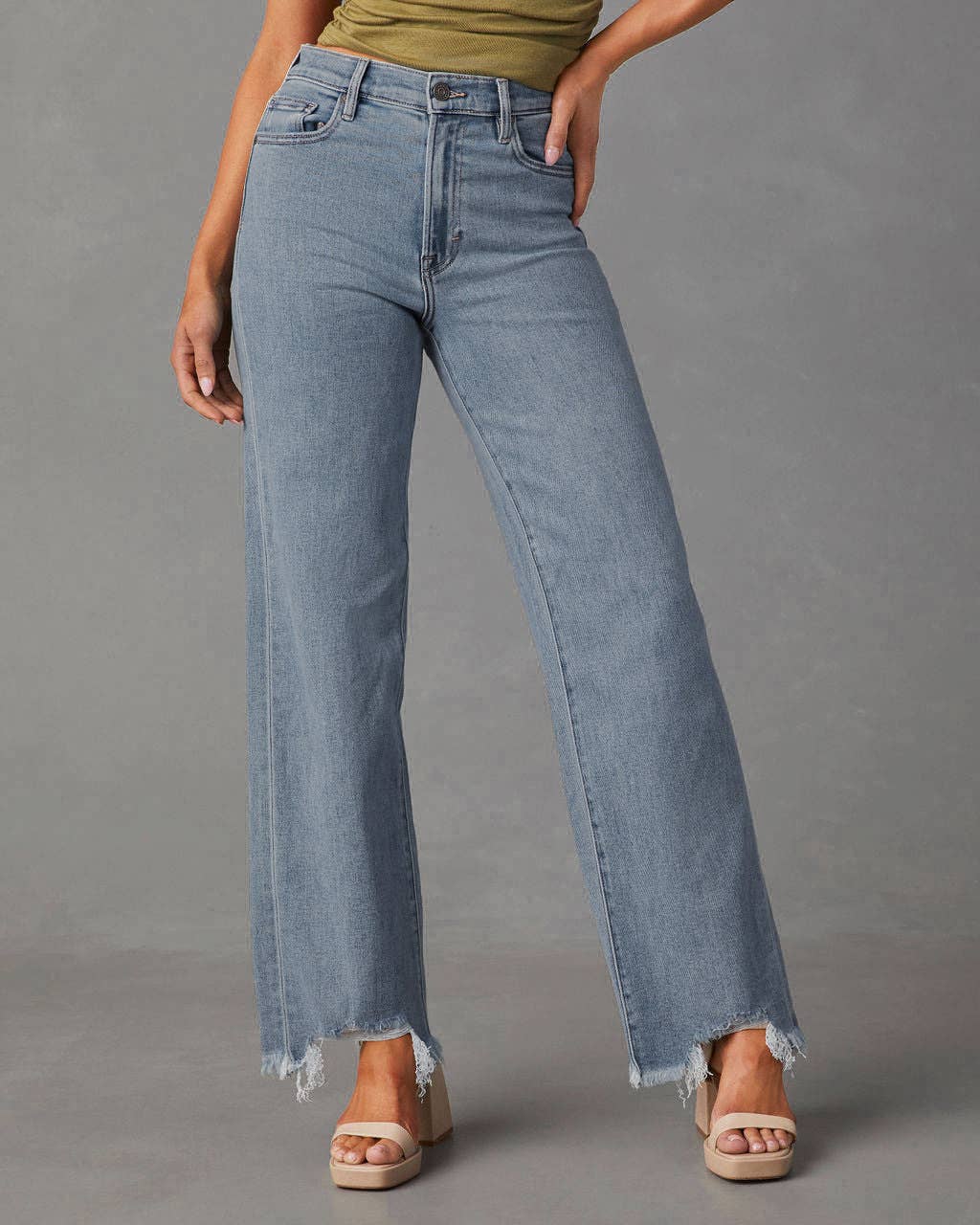 Loose fringed straight jeans trousers