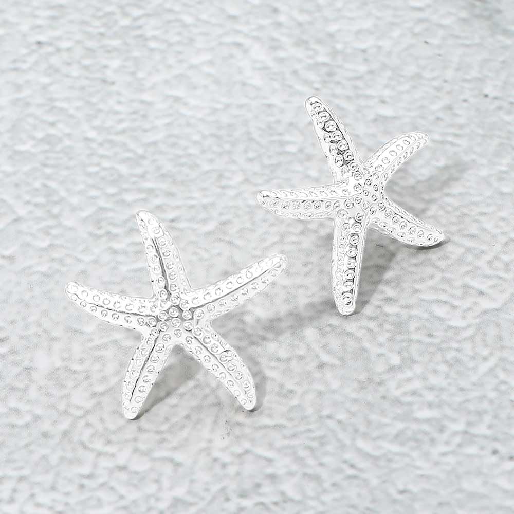 Textured Metal Starfish Stud Earrings