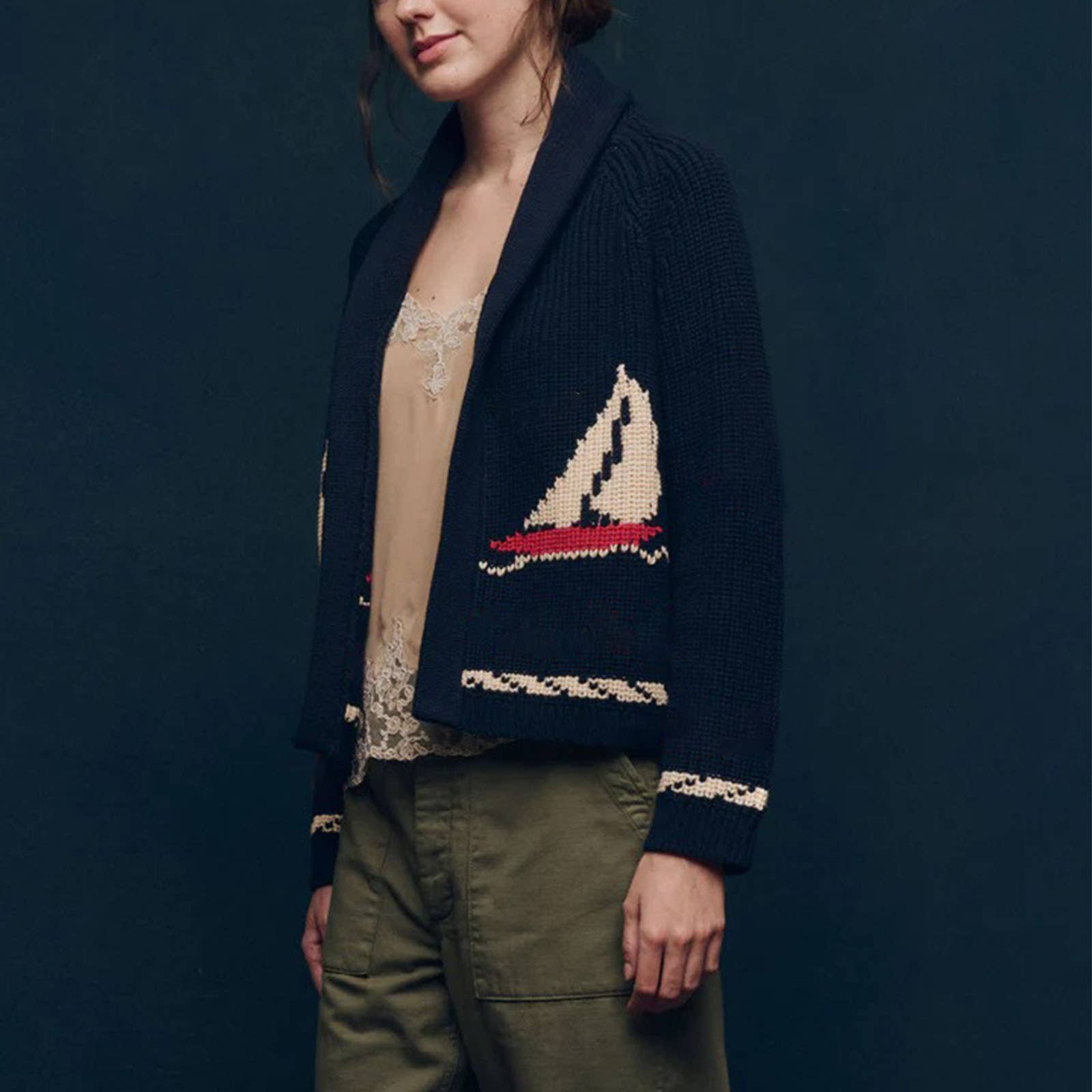 Fashionable retro art lapel knitted cardigan
