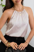 Cream Chain Strap Halter Top
