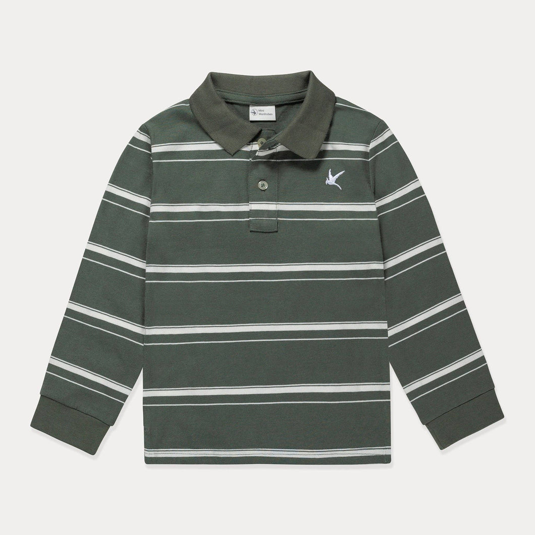 Toddler Boys Long Sleeve Polo Shirt, Cotton Striped Toddler Polo Shirt