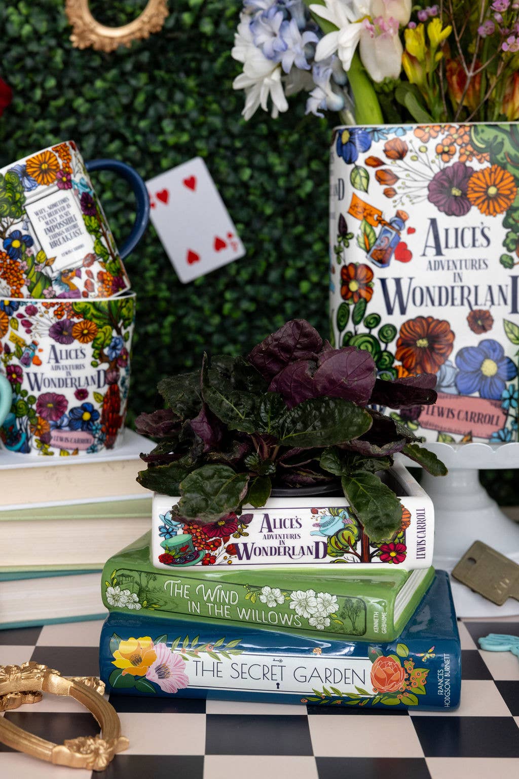 Stacked Books Planter, Alice/Wind in the Willows/The Secret