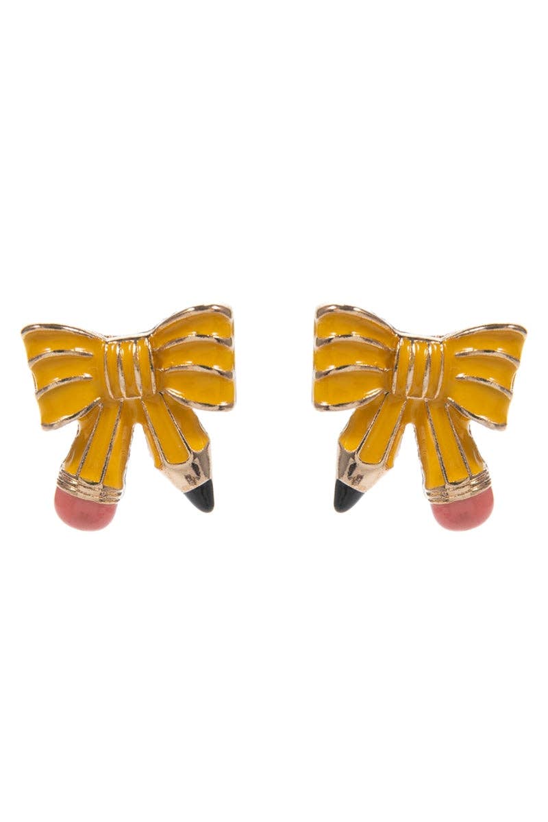Teachers Day School Enamel Bow Pencil Post Earrings