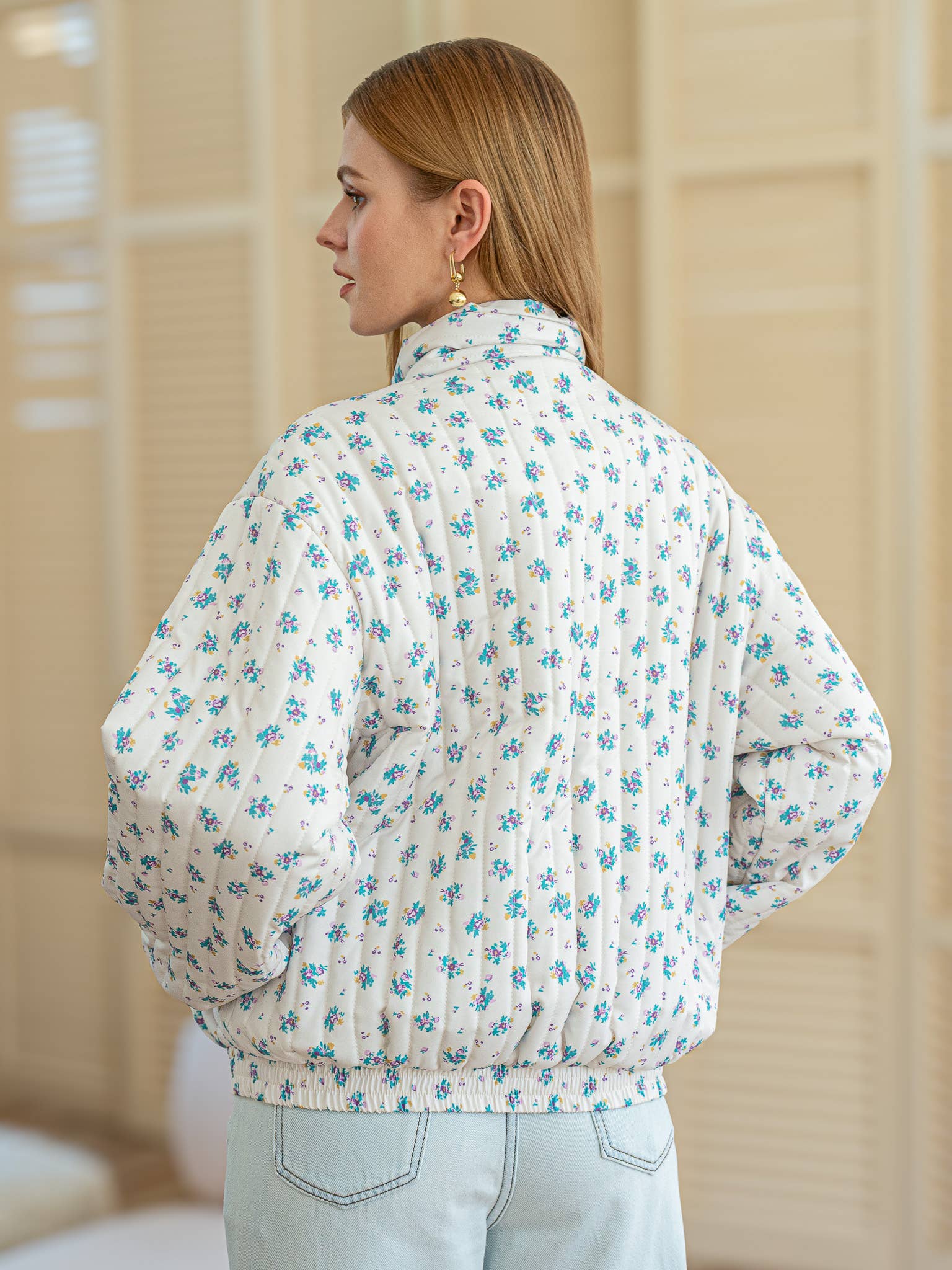 Dainty Floral Quilted Puffer Jacket