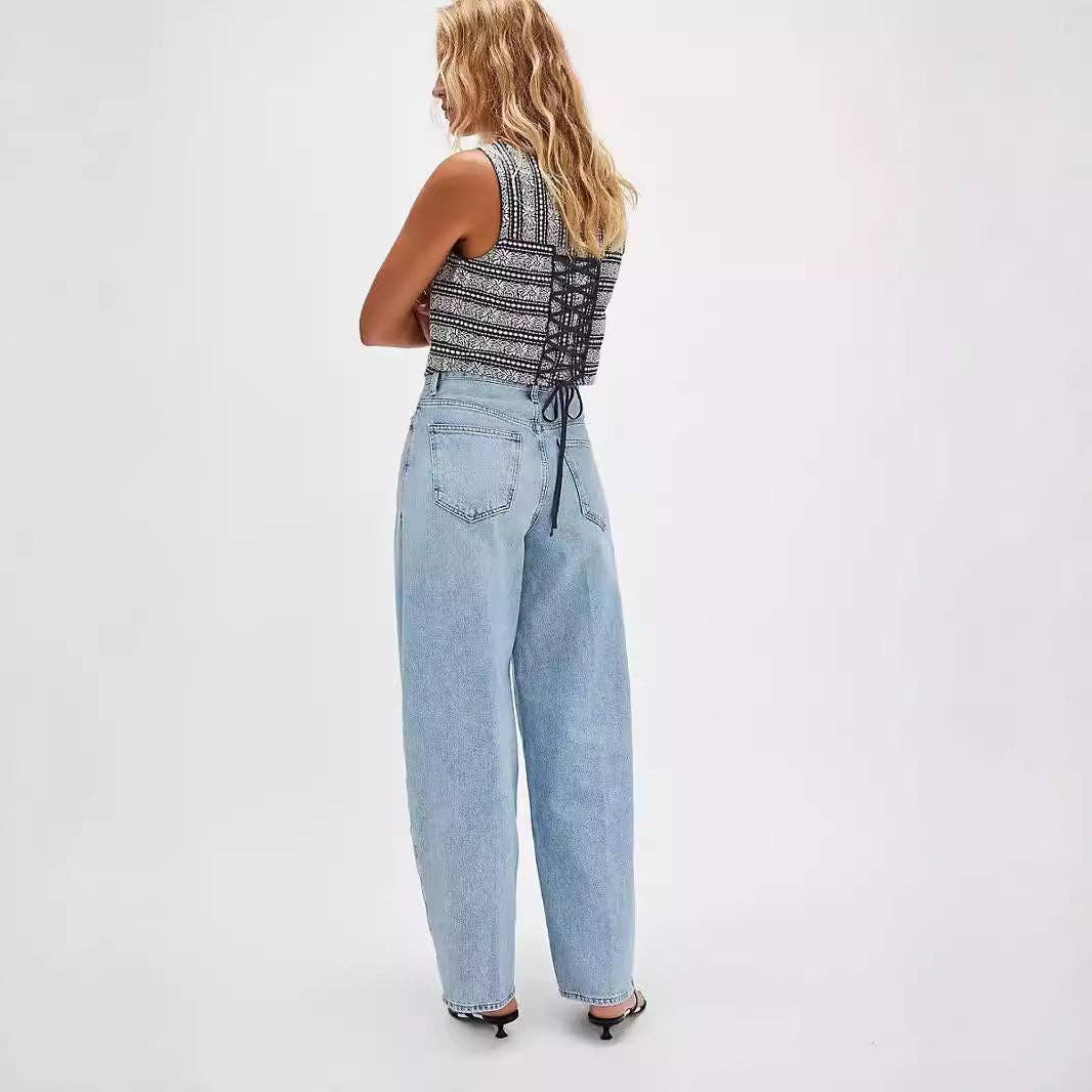 High Waist Denim Pant Washed Loose Jeans