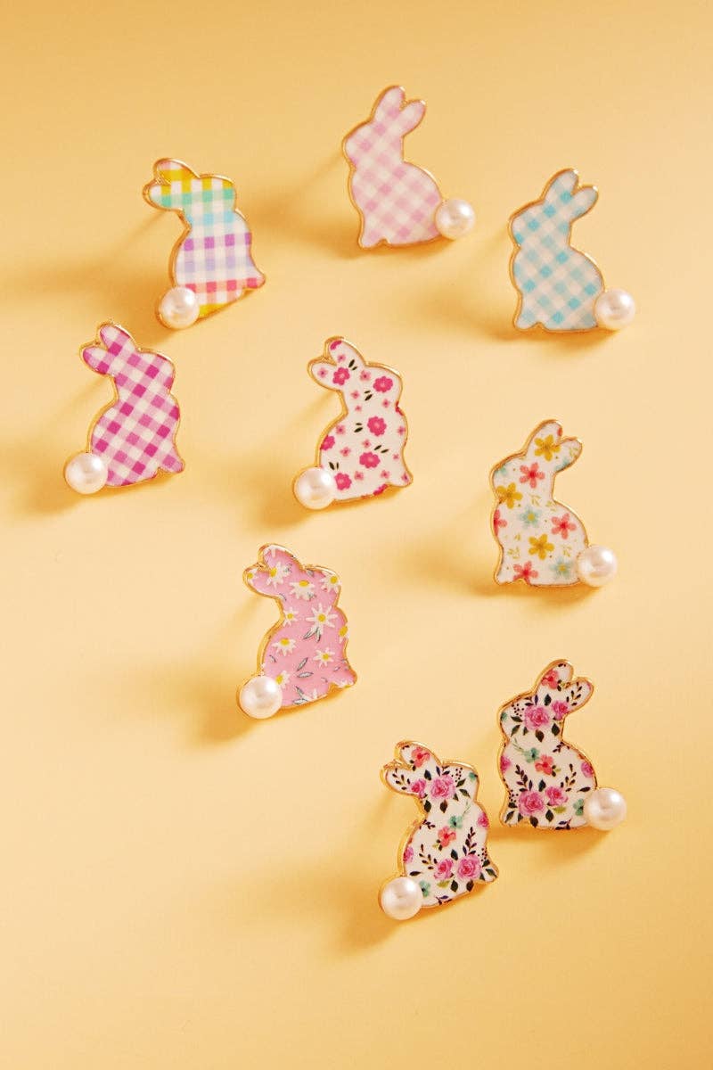 Easter Bunny Enamel Pattern Titanium Post Earrings