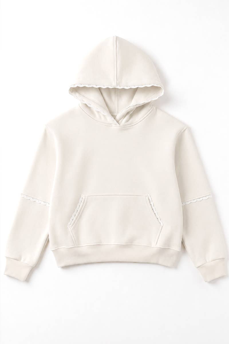 Girl's Pullover Hoodie w/ Crochet Trim