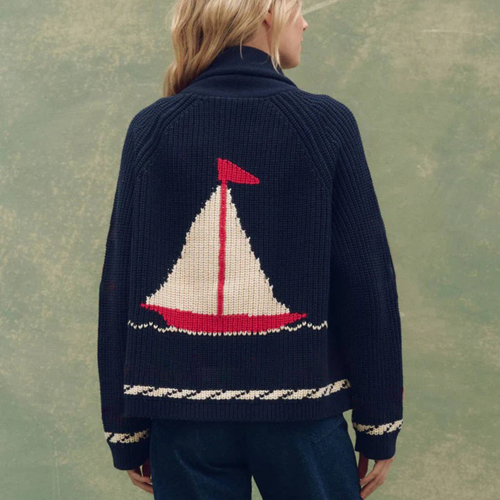 Fashionable retro art lapel knitted cardigan