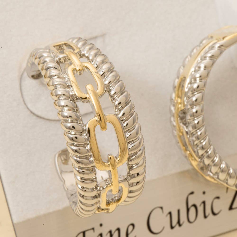 Gold Plated Two Tone Layered Chain Hoop Earrings