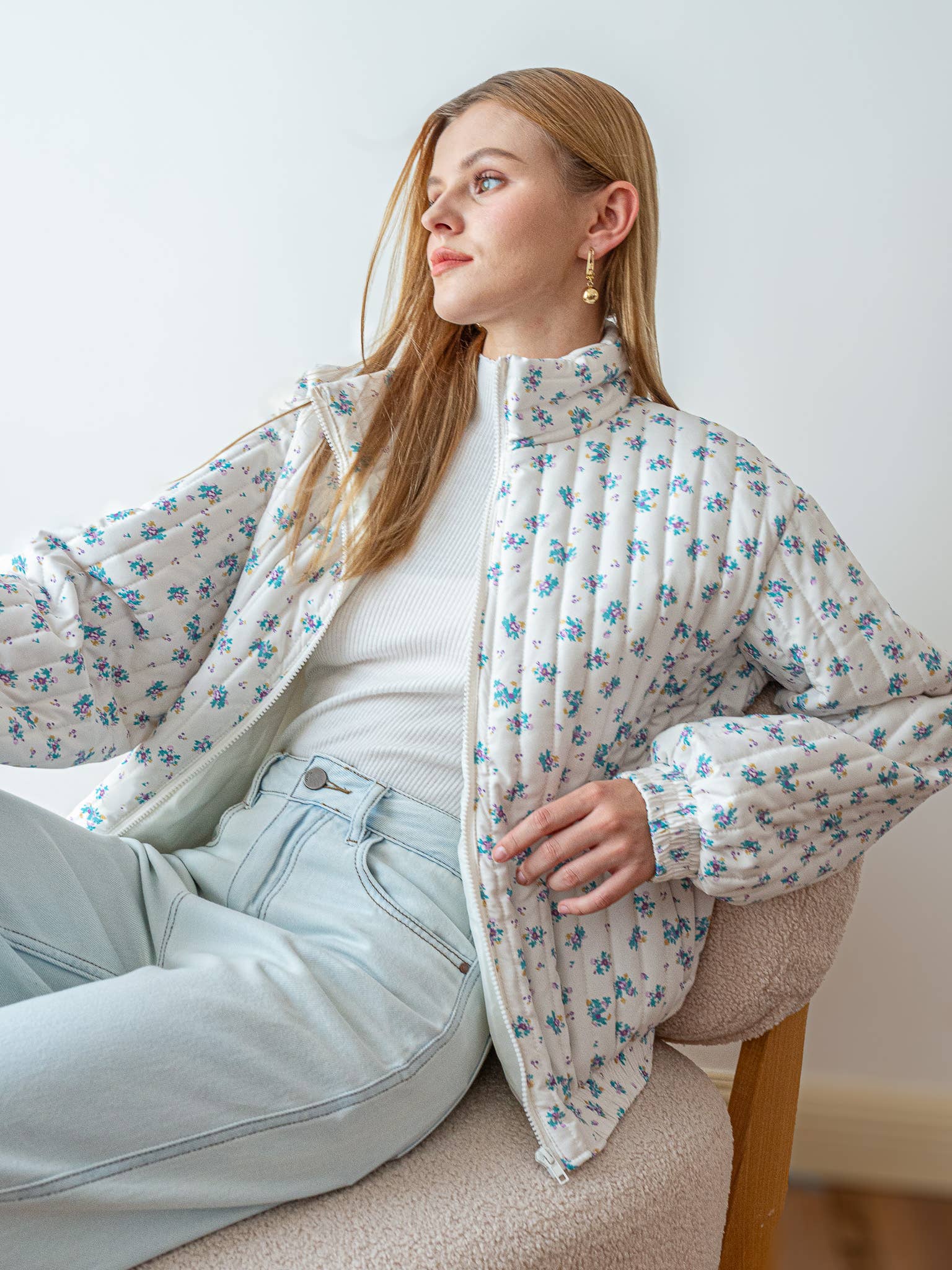 Dainty Floral Quilted Puffer Jacket