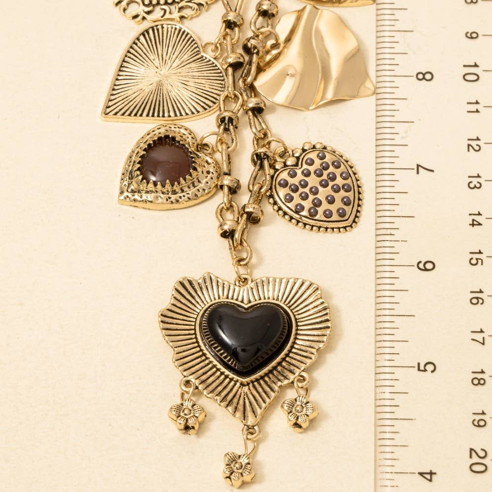 Assorted Pearl And Heart Charms Statement Necklace
