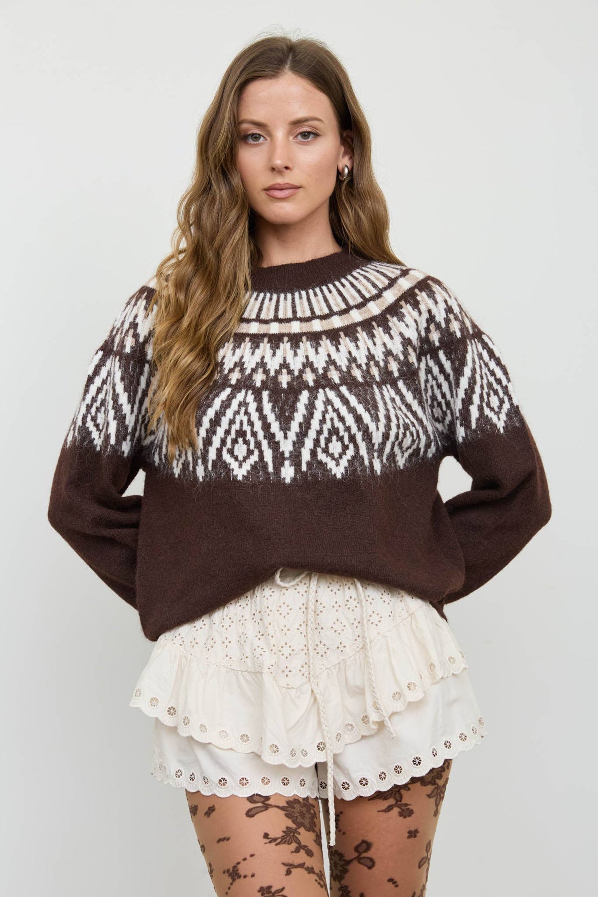 FAIR ISLE YOKE CREW NECK KNIT PULLOVER