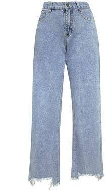 Loose fringed straight jeans trousers