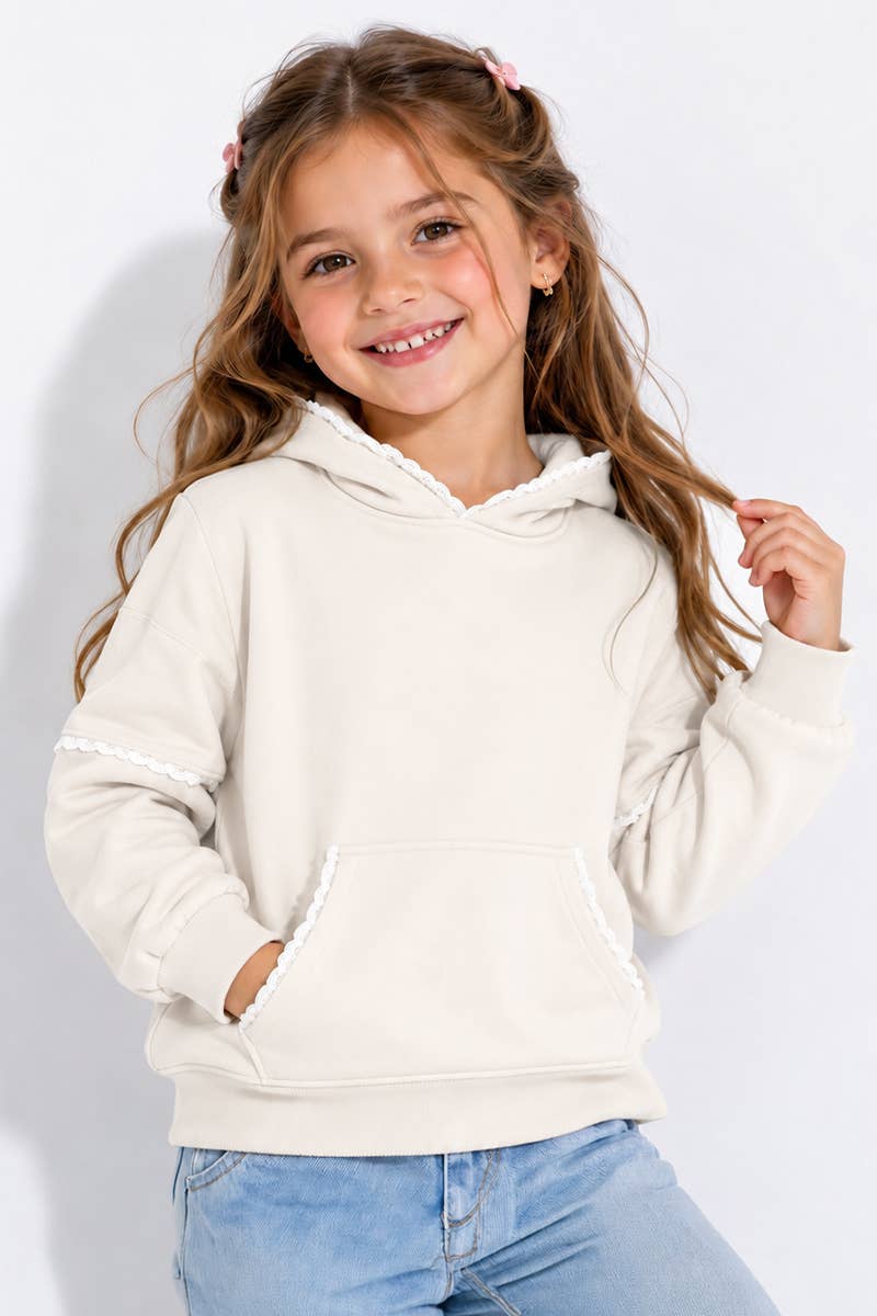 Girl's Pullover Hoodie w/ Crochet Trim