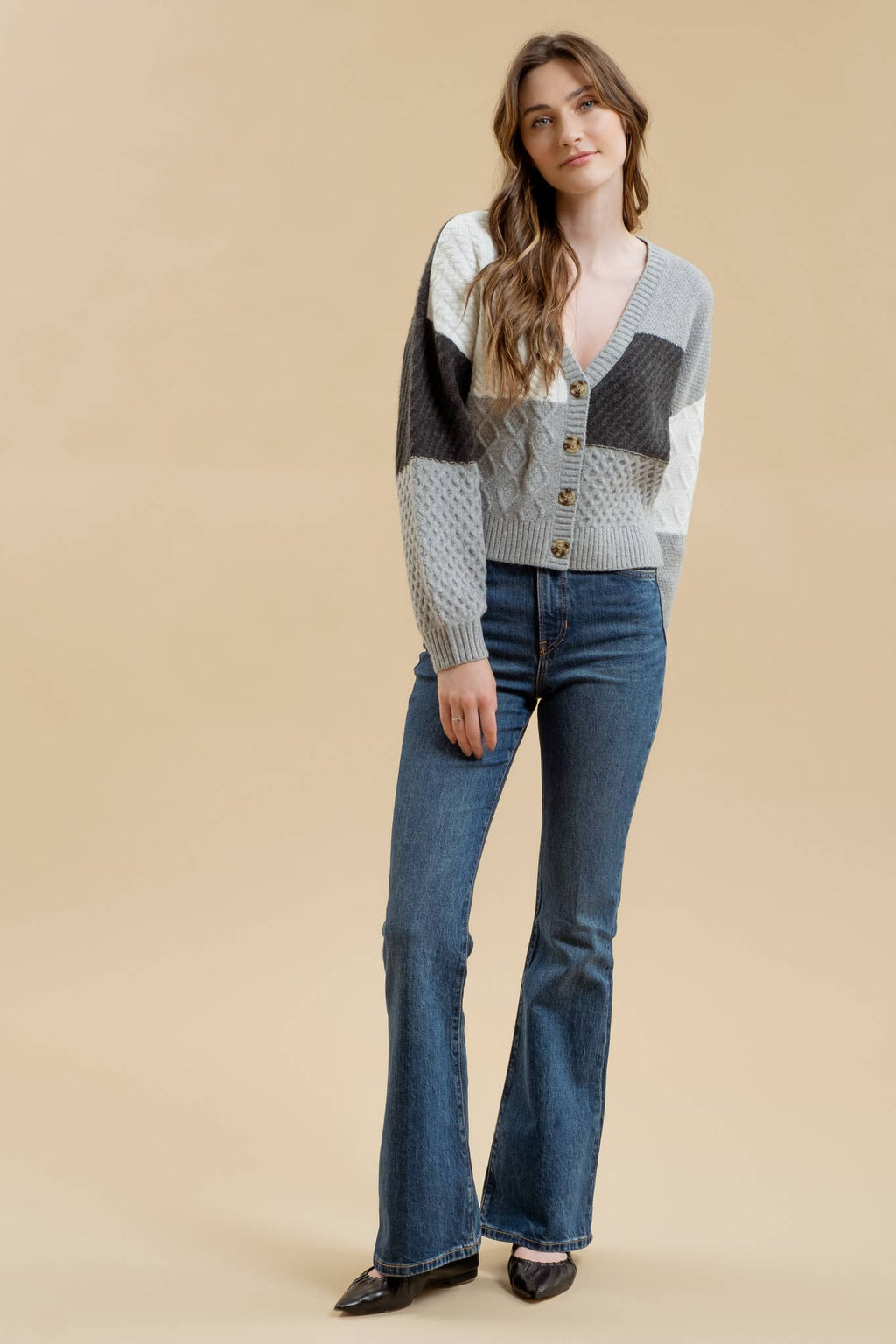 PATCHWORK CABLE KNIT CARDIGAN