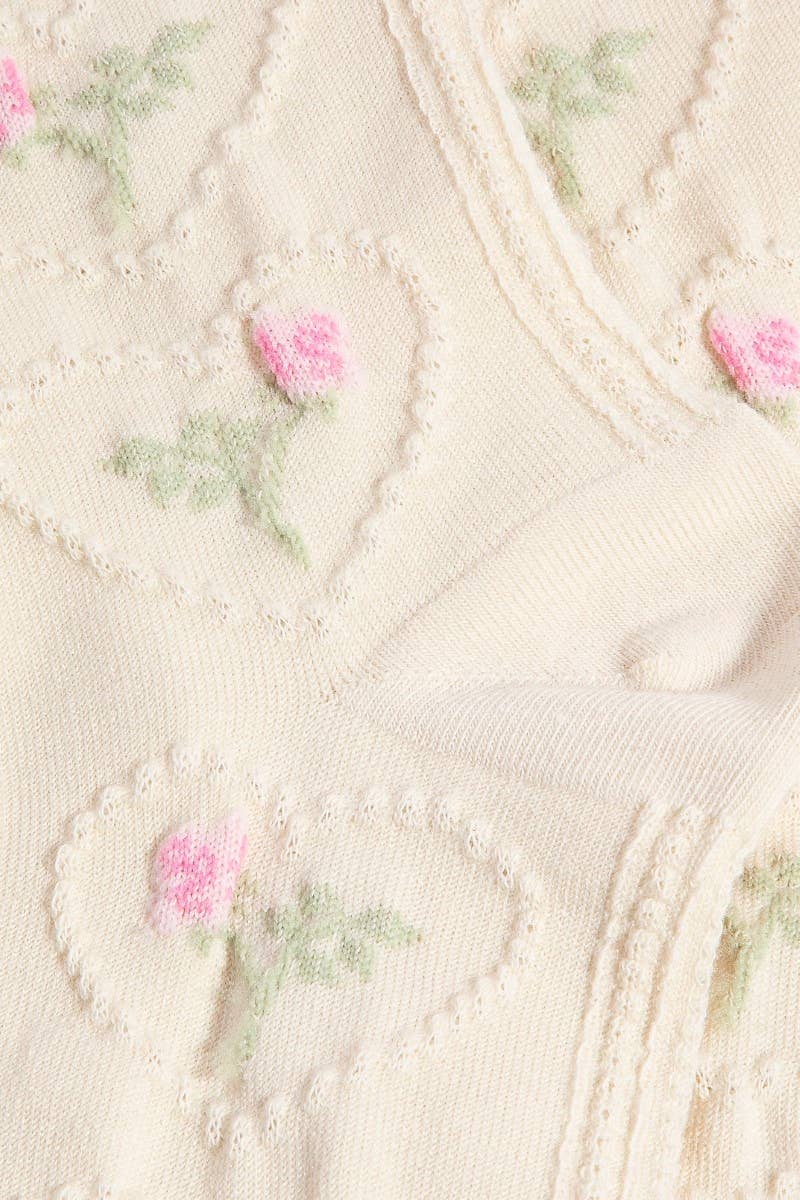 Beige Heart Halo Flower Embroidered Socks