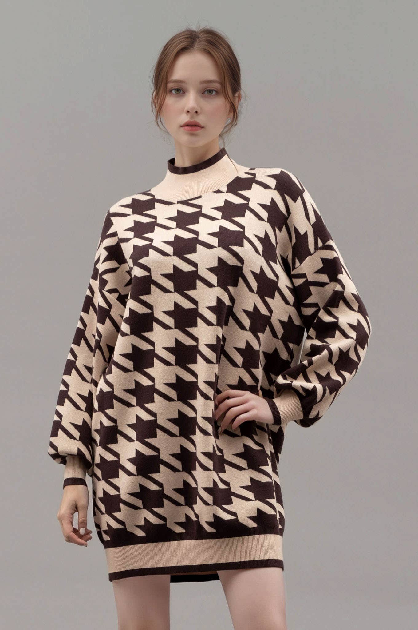 MOCK NECK HOUNDSTOOTH SWEATER DRESS – Lucianna's Boutique MOCK NECK HOUNDSTOOTH SWEATER DRESS – Lucianna's Boutique