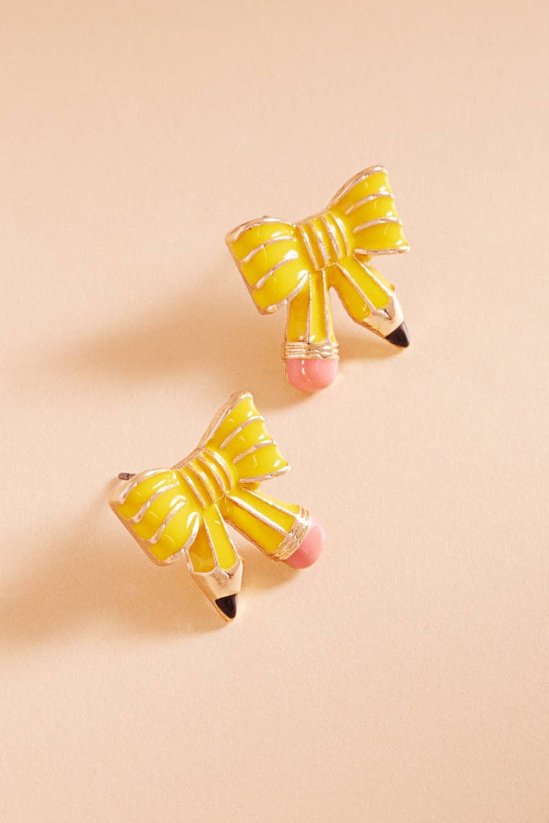Teachers Day School Enamel Bow Pencil Post Earrings