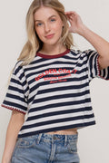 Short Sleeve Round Neck Y/D Stripe Printed Tee