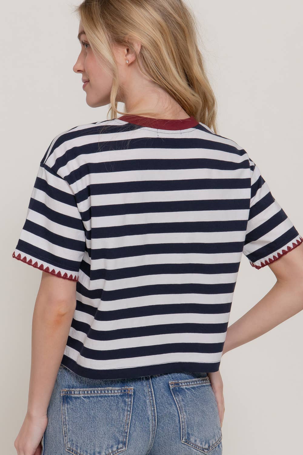 Short Sleeve Round Neck Y/D Stripe Printed Tee
