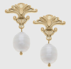 Fleur De Lis Pearl Earrings