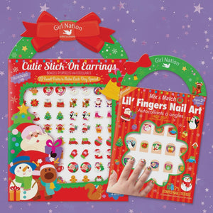 Holly Jolly Stick on Earrings and Nail Art