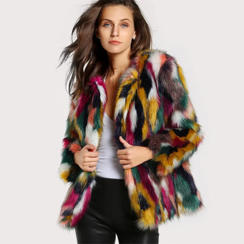 Multicolor Faux Fur Coat