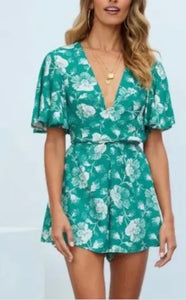 Green Front Tie Romper