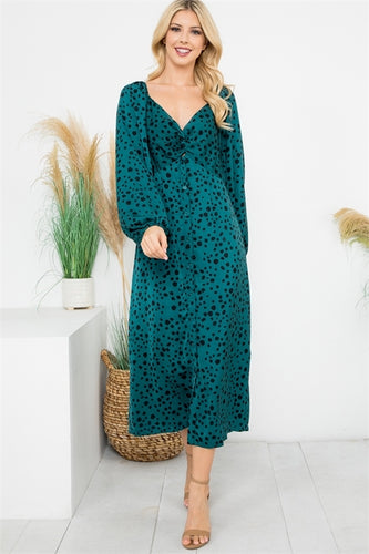 Satin Green Animal Print Dress