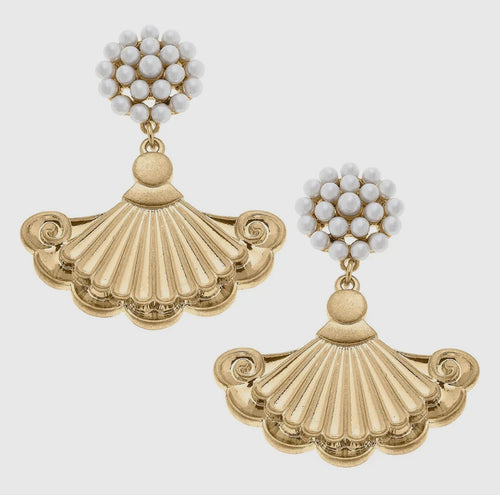 French Fan and Pearl Cluster Earrings