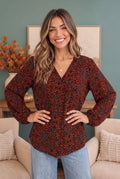 Black and Orange Floral Print Blouse