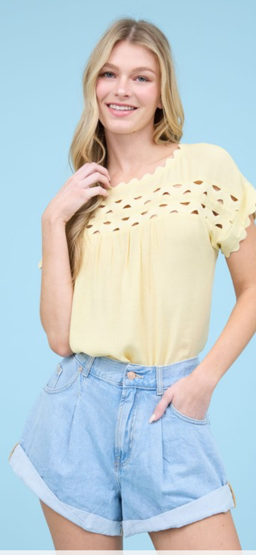 Scalloped Short Sleeve Blouse