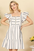 Striped Ruffle Cap Sleeve Dress