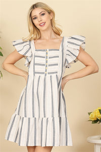 Striped Ruffle Cap Sleeve Dress