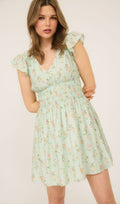 Sage V-neck Mini Dress