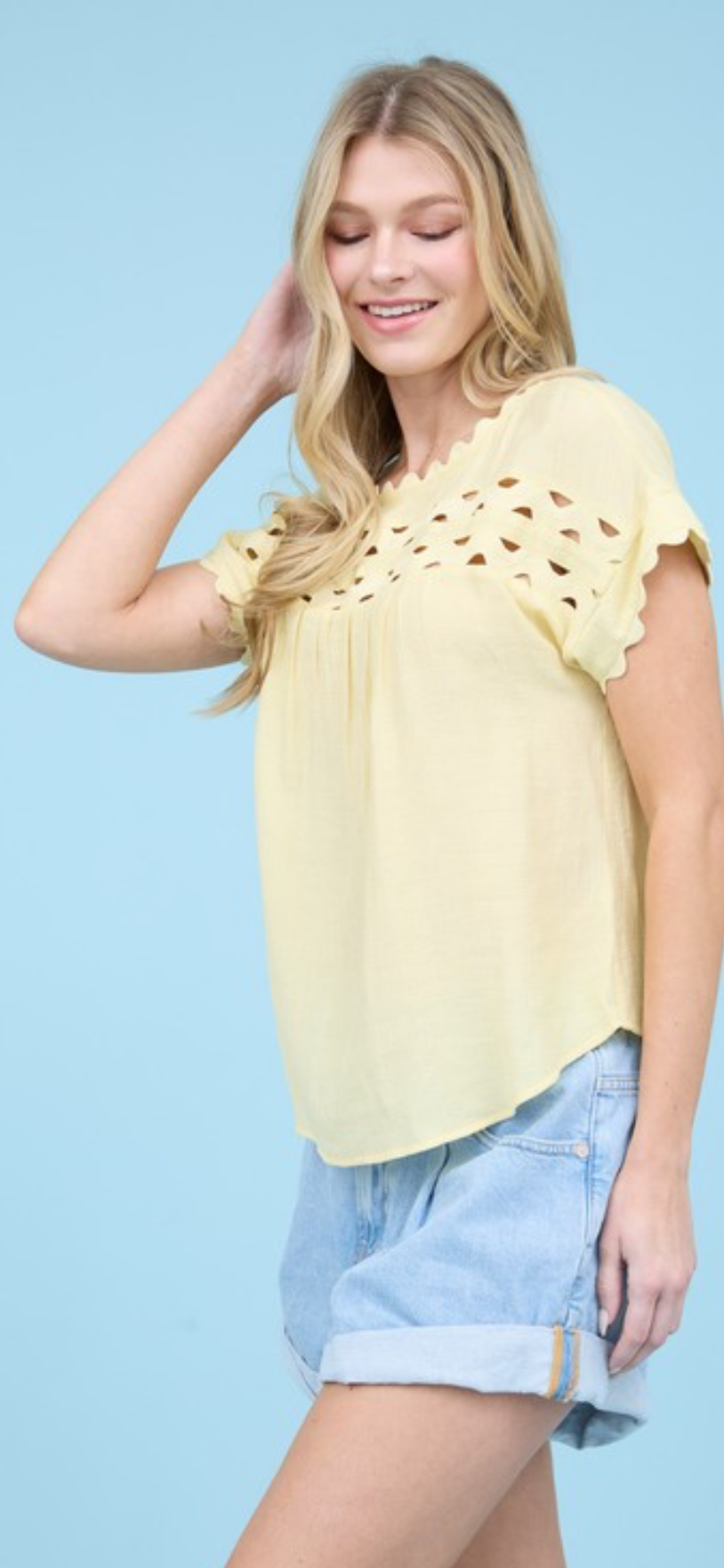 Scalloped Short Sleeve Blouse