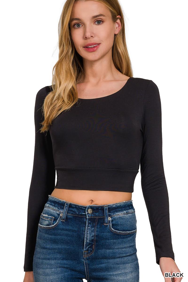 Black Cropped Long Sleeve Top