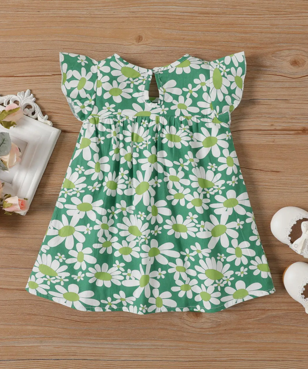 Green Flutter Sleeve Dress