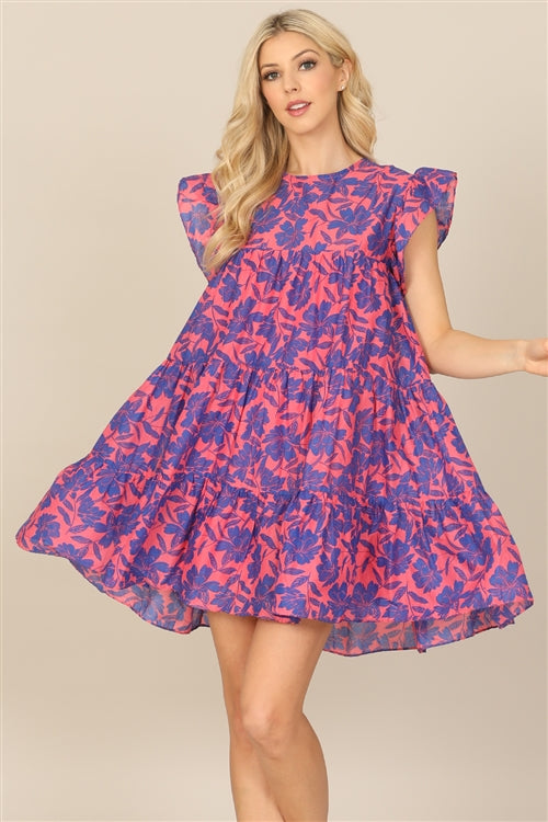 Butterfly Sleeve Floral Mini Dress