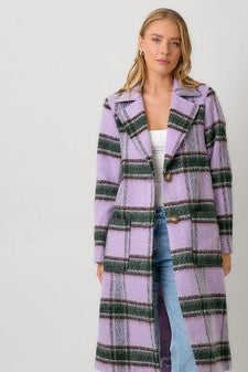 Fuzzy Plaid Coat