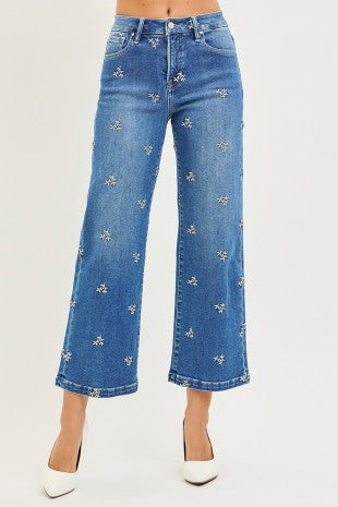 Embroidered Wide Leg Denim