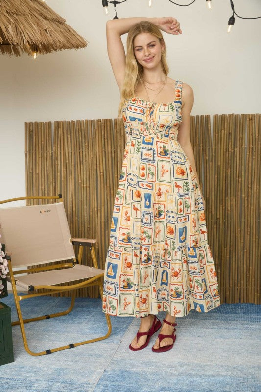 Marine Motif Front Tie Dress