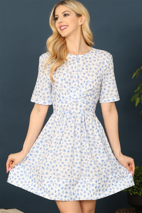 Blue and White Floral Dress
